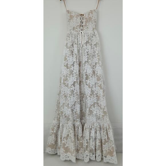 V. Chapman White Charlotte Lace Strapless Corset Slit Maxi Gown Sz 4 NWOT - Picture 3 of 10